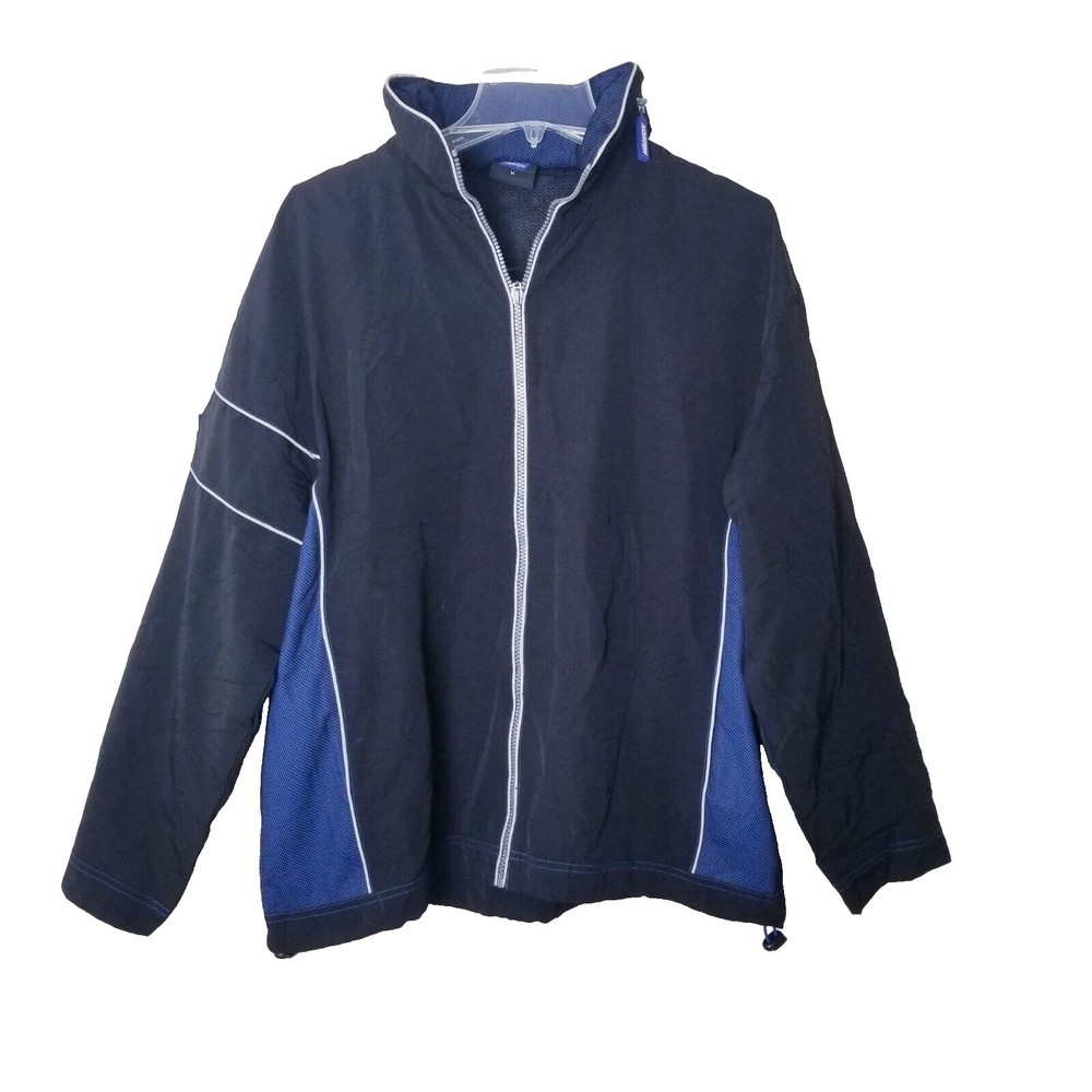 Norton Windbreaker Jacket Men Size Medium Black Blue Hooded